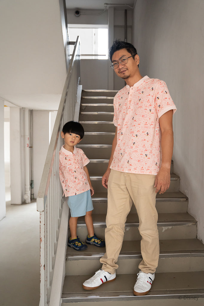 Mandarin-collared Polo Tee - Pink Road Trip Mickey | Disney x elly Mickey Go Local | The Elly Store Singapore