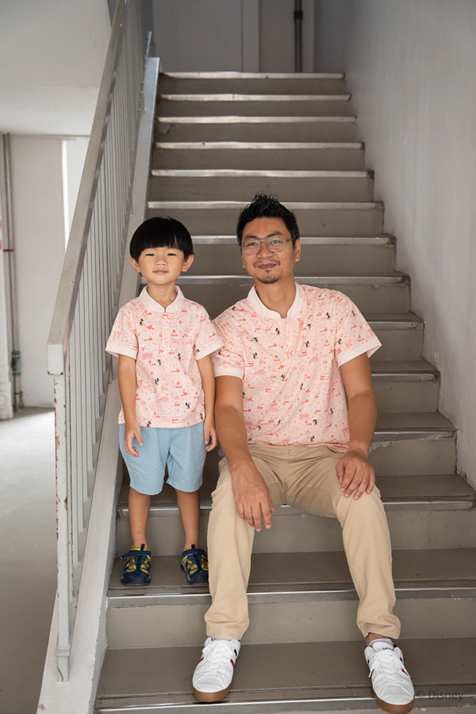 Mandarin-collared Polo Tee - Pink Road Trip Mickey | Disney x elly Mickey Go Local | The Elly Store Singapore