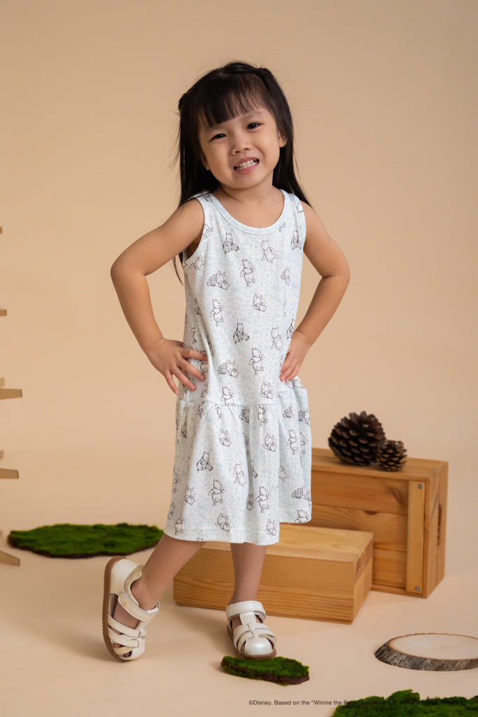 Sleeveless Dress - Blue Hunny Pooh | Disney x elly | The Elly Store Singapore