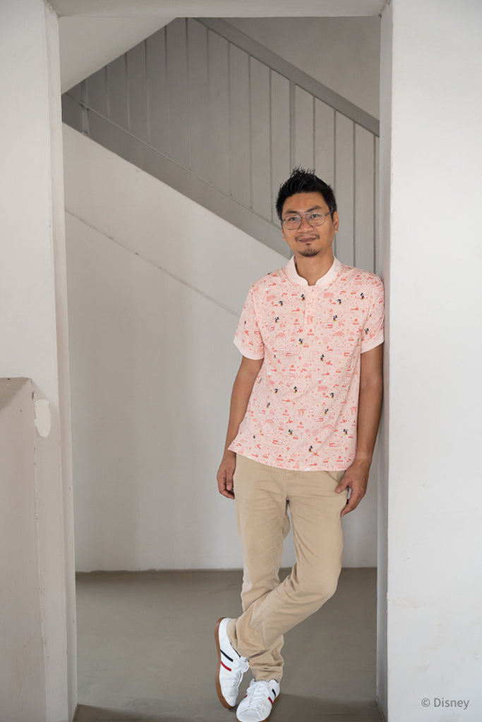 Men's Polo Tee - Pink Road Trip Mickey | Disney x elly Mickey Go Local | The Elly Store Singapore