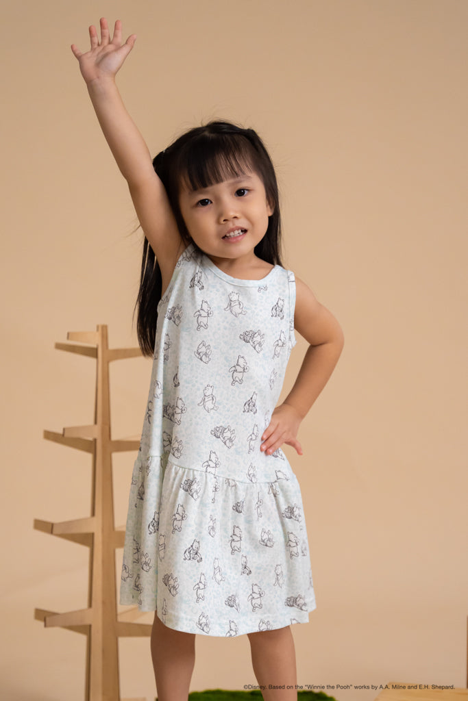 Sleeveless Dress - Blue Hunny Pooh | Disney x elly | The Elly Store Singapore