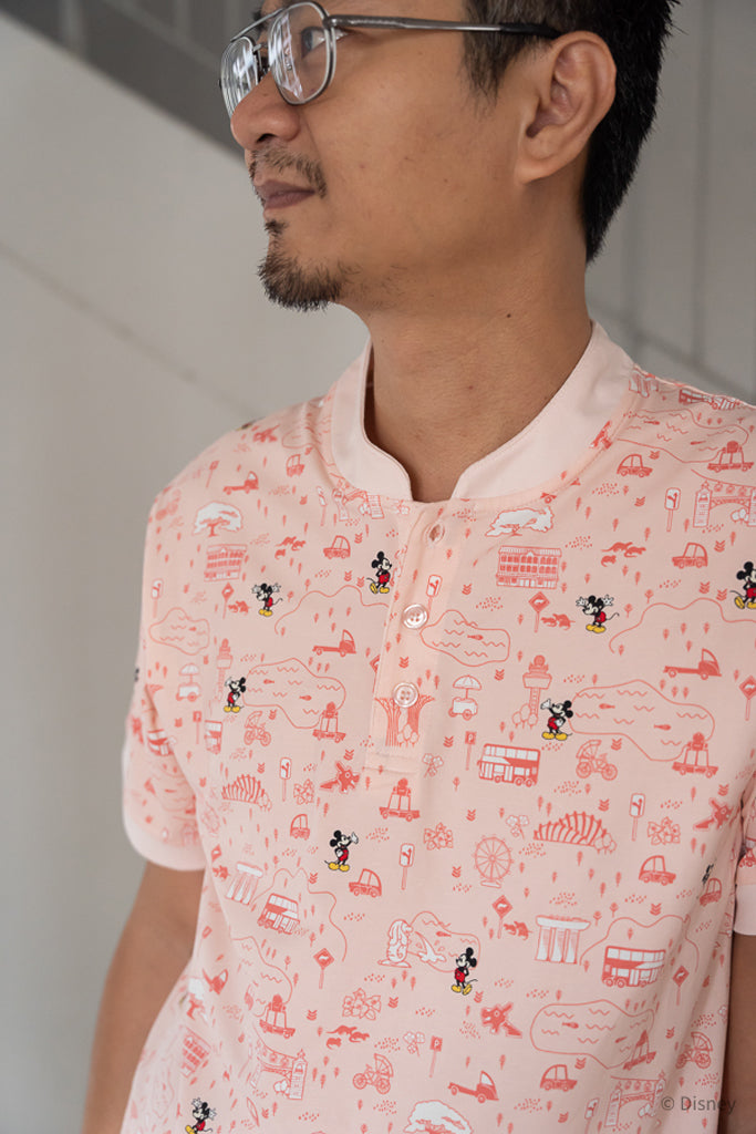 Men&#39;s Polo Tee - Pink Road Trip Mickey | Disney x elly Mickey Go Local | The Elly Store Singapore