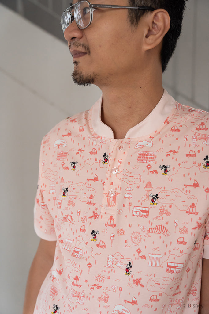 Men's Polo Tee - Pink Road Trip Mickey | Disney x elly Mickey Go Local | The Elly Store Singapore