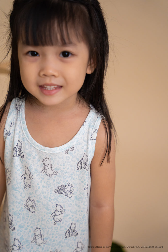 Sleeveless Dress - Blue Hunny Pooh | Disney x elly | The Elly Store Singapore