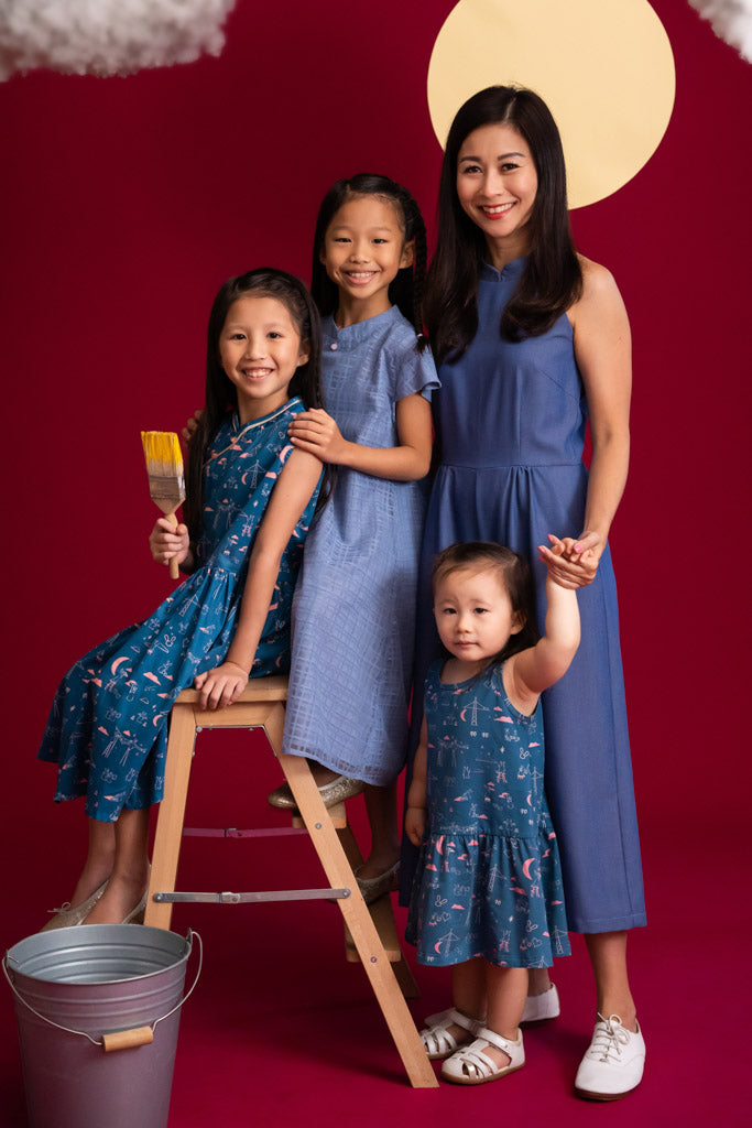 Luna Cheongsam - Blue Nightfall Bunnies | CNY2023 Girls | The Elly Store Singapore