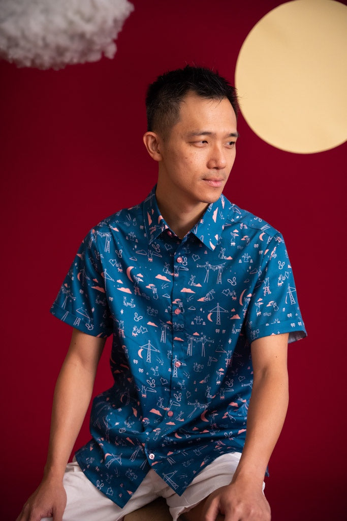 Men's Shirt - Blue Nightfall Bunnies | CNY2023 Family Twinning Set | The Elly Store Singapore