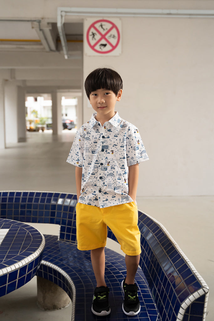 Little Man Shirt - Blue Road Trip Mickey | Disney x elly Boys Shirts | The Elly Store Singapore