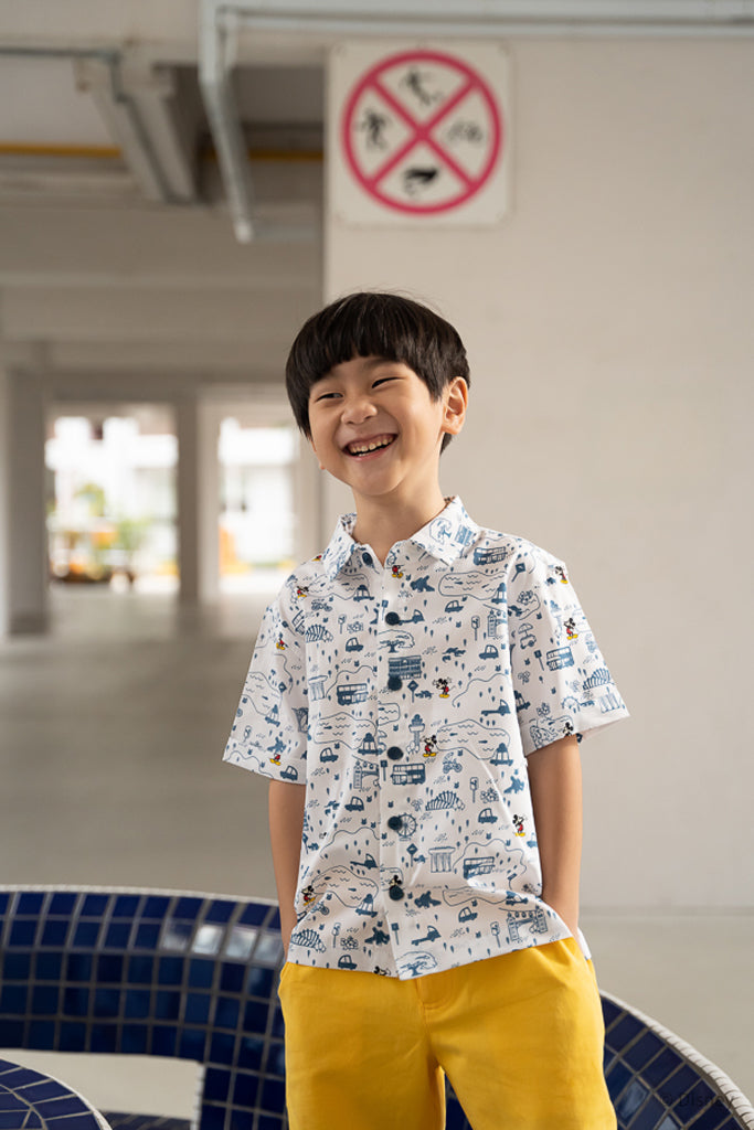 Little Man Shirt - Blue Road Trip Mickey | Disney x elly Boys Shirts | The Elly Store Singapore