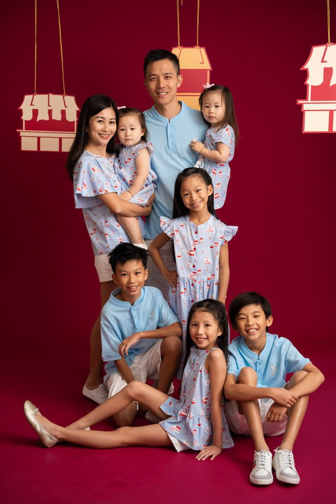 elly CNY2023 | Ladies Cheongsam Top - Periwinkle Night Market | Twinning Family Set | The Elly Store Singapore