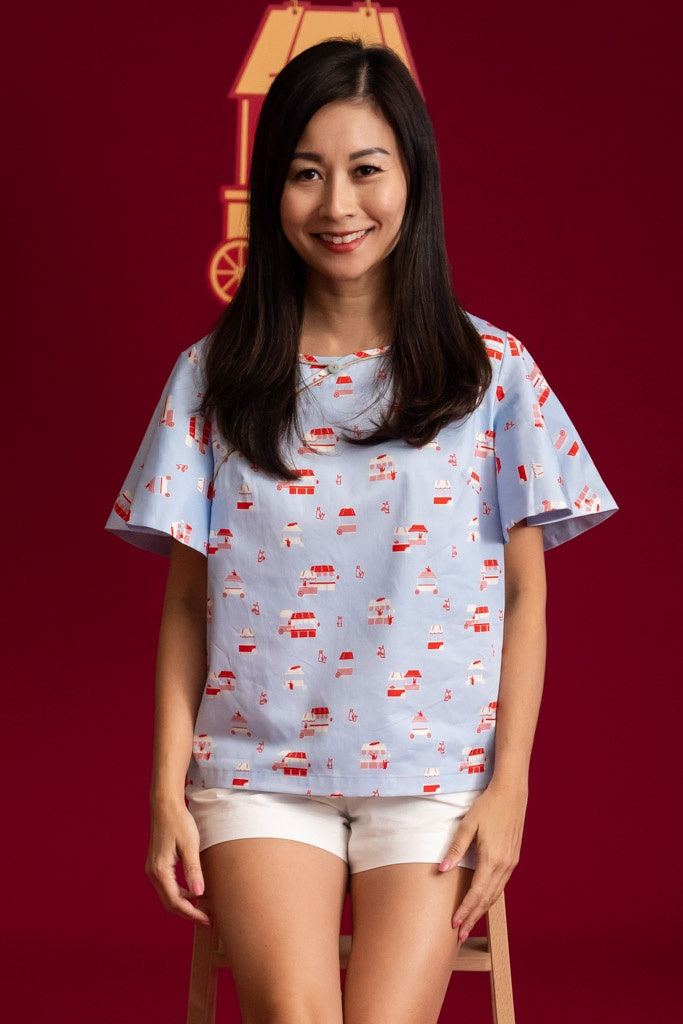 elly CNY2023 | Ladies Cheongsam Top - Periwinkle Night Market | Twinning Family Set | The Elly Store Singapore