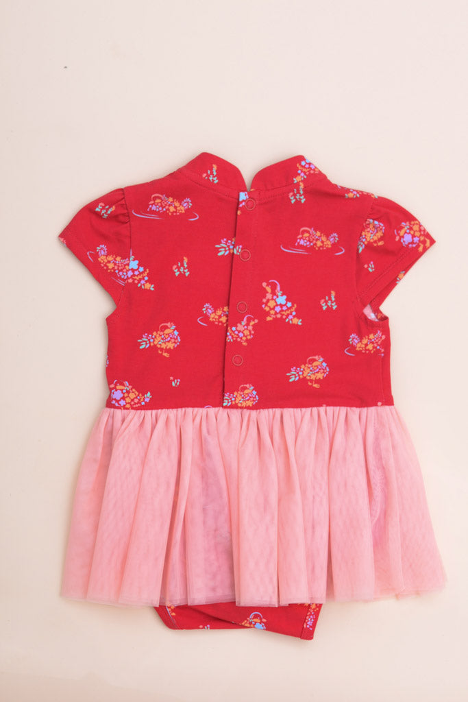 Mandarin-collared Tulle Onesie - Red Mandarin Ducks | CNY2023 Family Twinning Set | The Elly Store Singapore