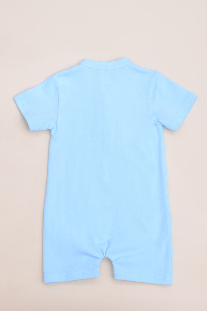 Mandarin-collared Polo Romper - Blue Koi | Twinning Family Sets | The Elly Store Singapore