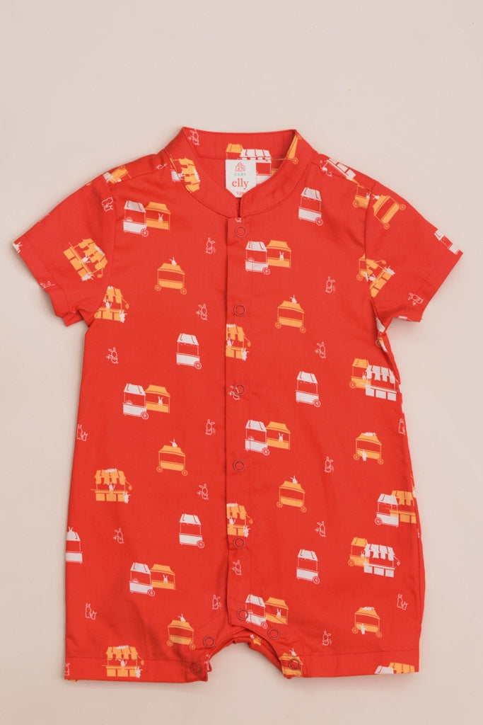 Mandarin-collared Romper - Red Night Market | CNY2023 Twinning Family Set | The Elly Store Singapore