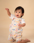 Baby in Emery Jumpsuit with Colourful Elephants
