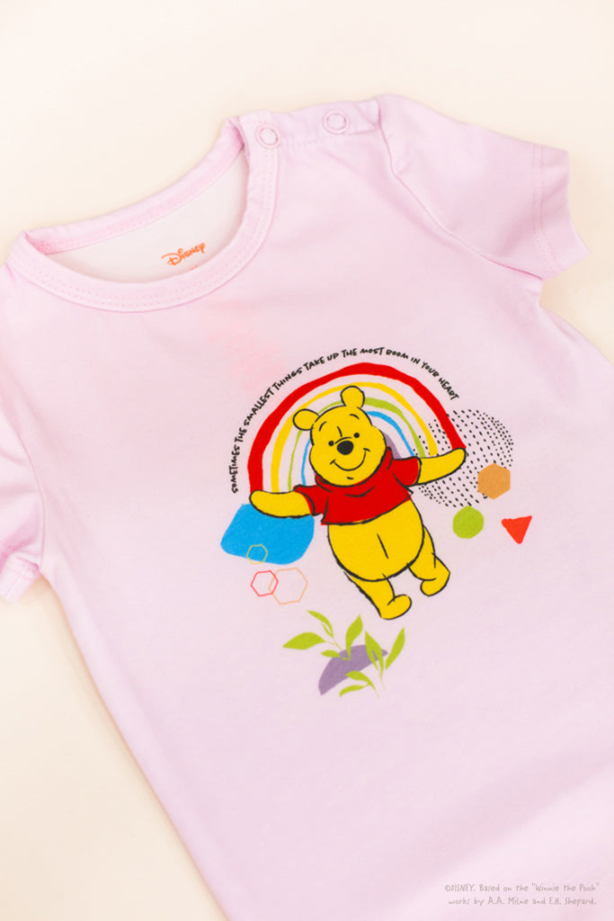 Short-Sleeve Onesie - Pink Rainbow Pooh | Disney x elly | The Elly Store Singapore