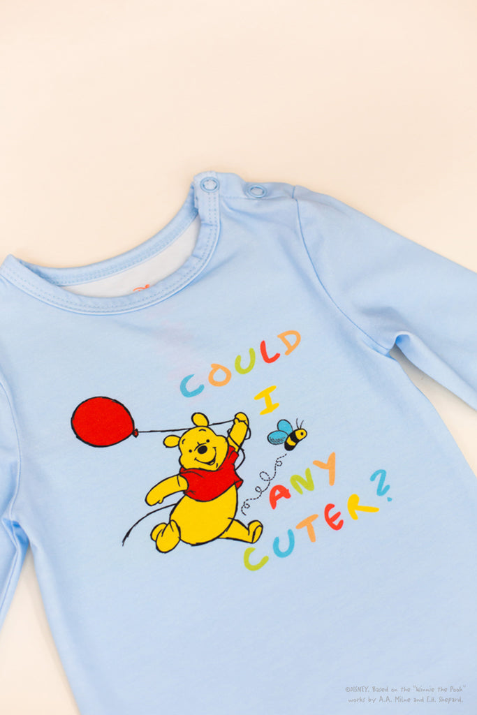 Long-Sleeve Onesie - Blue Busy Bee Pooh | Disney x elly | The Elly Store Singapore