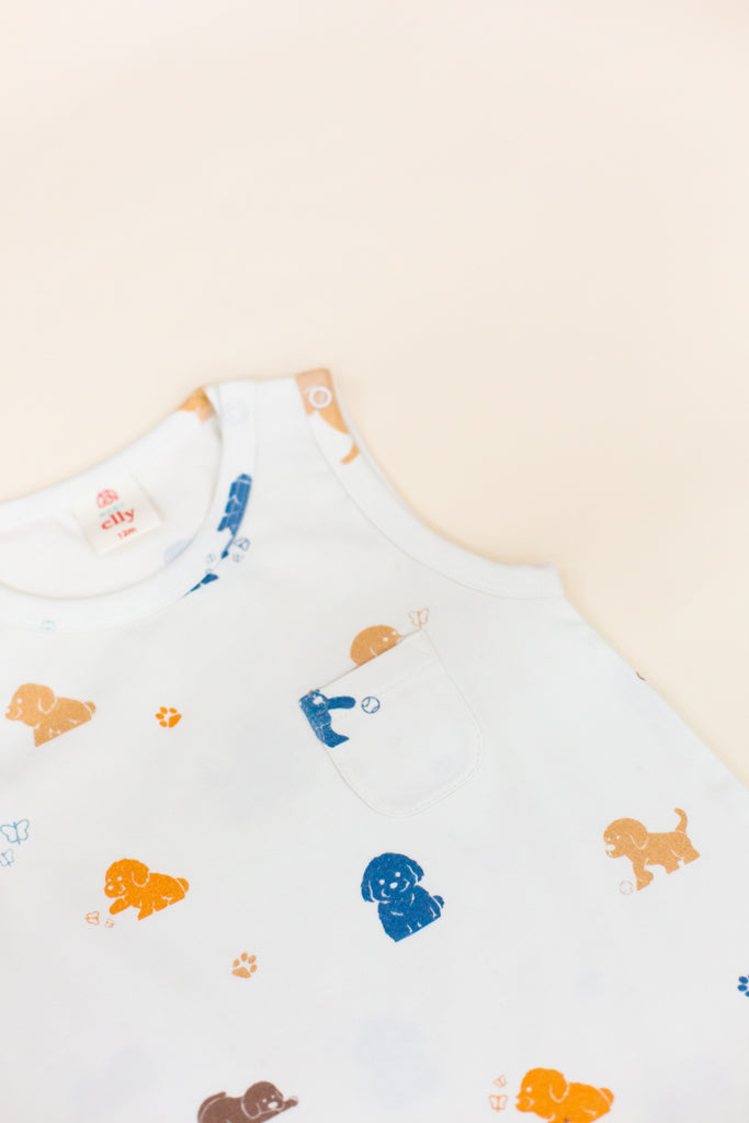 Sleeveless Romper - Maltese Puppy | GOTS-certified Organic Cotton | The Elly Store Singapore