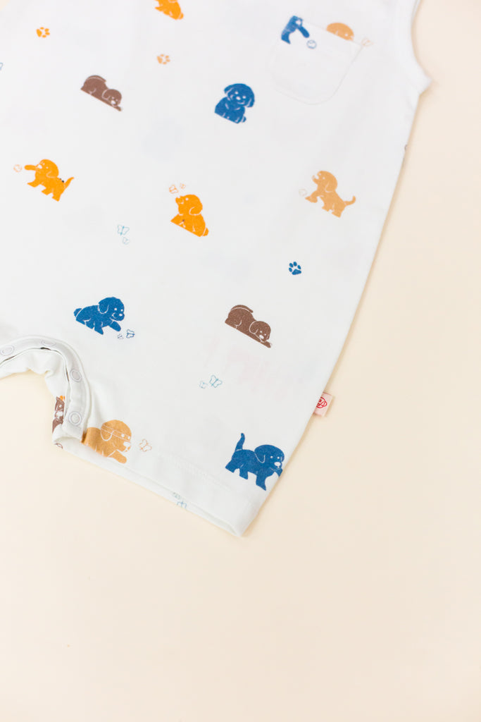 Sleeveless Romper - Maltese Puppy | GOTS-certified Organic Cotton | The Elly Store Singapore