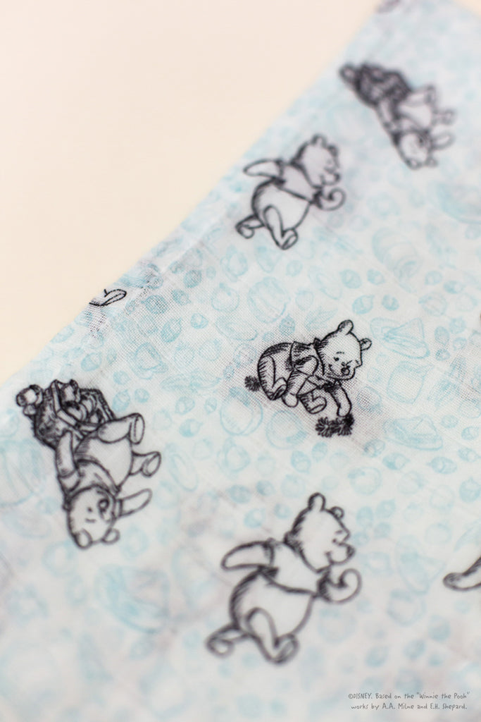 Disney x elly Organic Cotton Swaddle - Blue Hunny Pooh | Ideal for Newborn Baby Gifts | The Elly Store Singapore