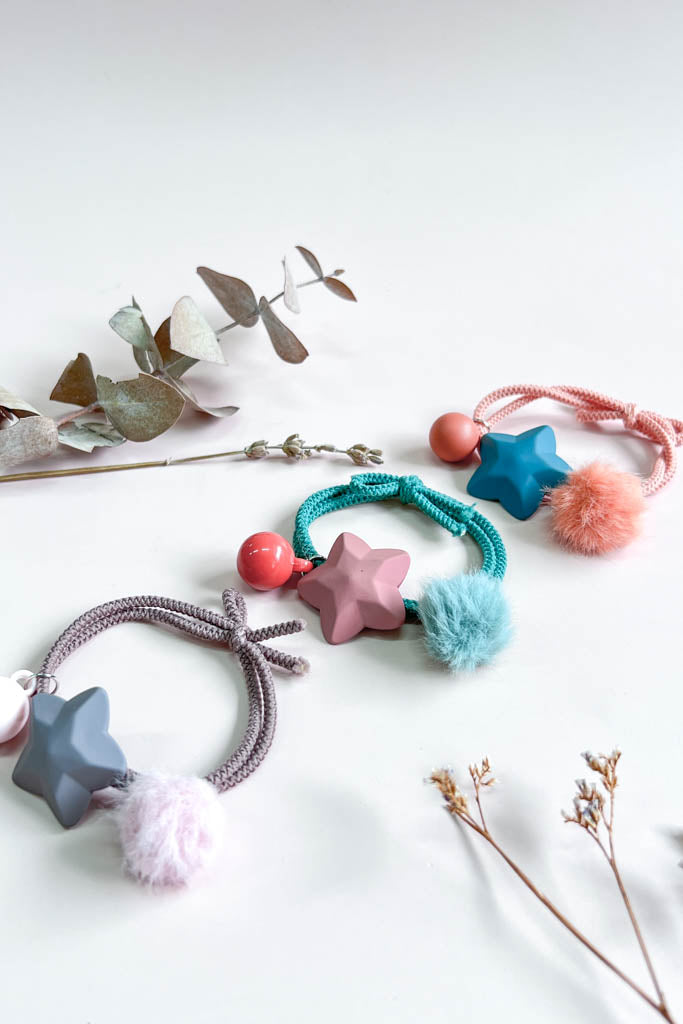 Teal Star Pom Hair Tie (With 2 other color)