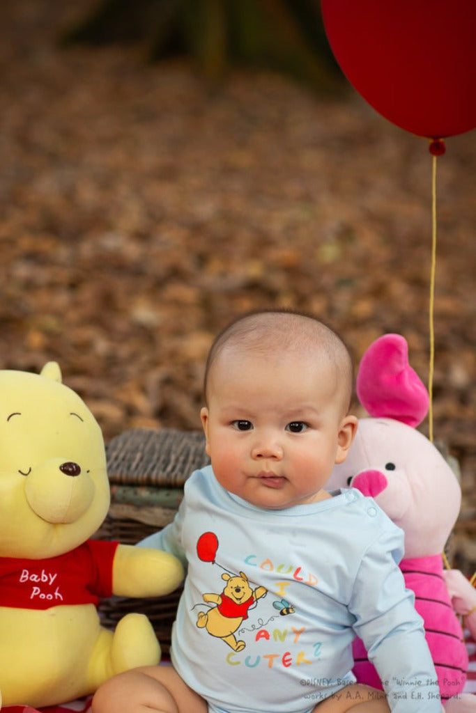 Long-Sleeve Onesie - Blue Busy Bee Pooh | Disney x elly | The Elly Store Singapore