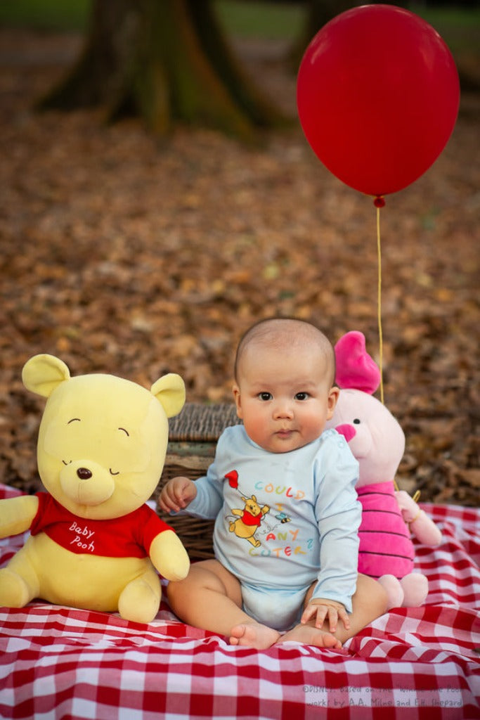 Long-Sleeve Onesie - Blue Busy Bee Pooh | Disney x elly | The Elly Store Singapore