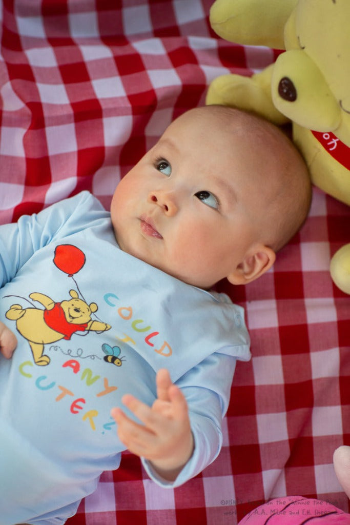 Long-Sleeve Onesie - Blue Busy Bee Pooh | Disney x elly | The Elly Store Singapore