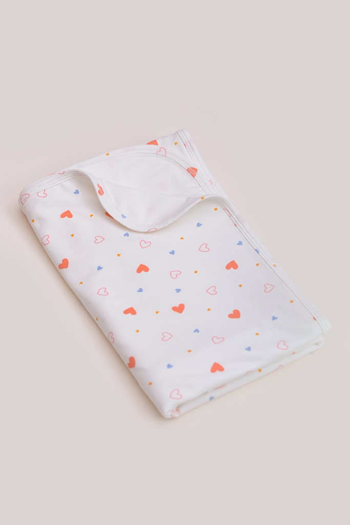 Jersey Blanket - White Hearts | Ideal for Newborn Baby Gifts | The Elly Store Singapore