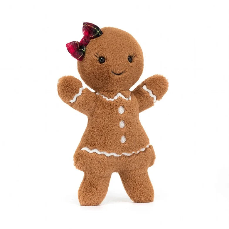 Jolly Gingerbread Ruby plush toy with plaid bow