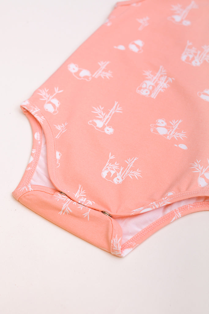 Kyle Onesie - Coral Bamboo Pandas | Baby Clothing | The Elly Store Singapore
