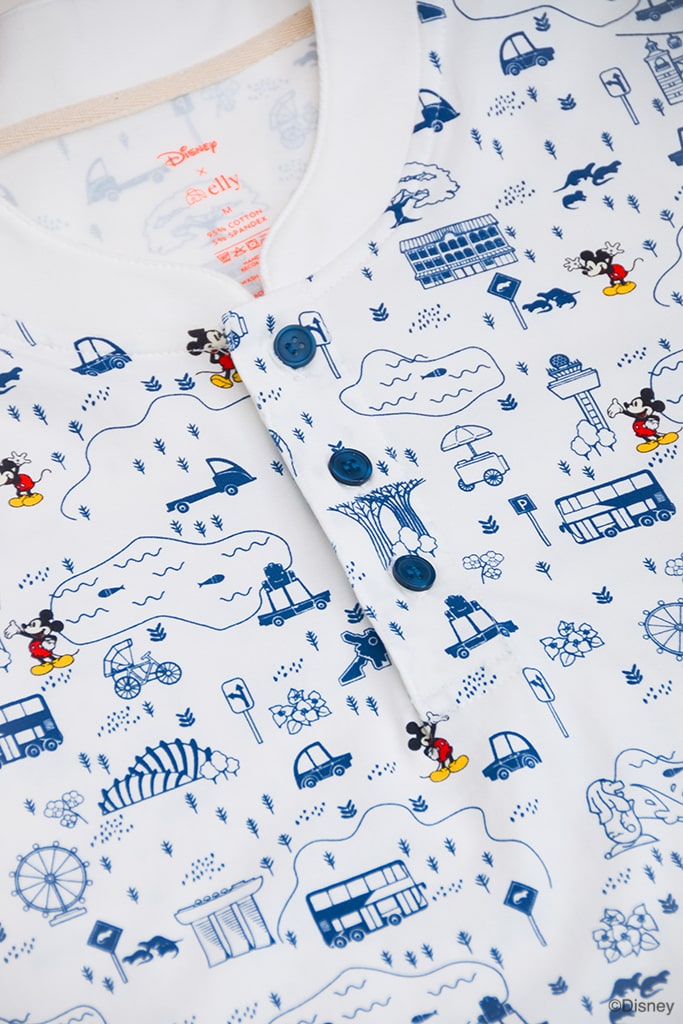 Men&#39;s Polo Tee - Blue Road Trip Mickey | Disney x elly Mickey Go Local | The Elly Store Singapore