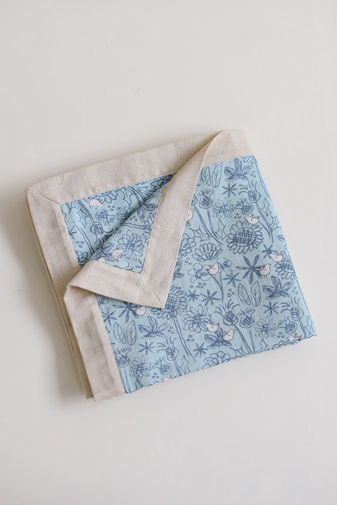 Organic Cotton 4-layer Muslin Blanket - Blue Garden | Ideal for Newborn Baby Gifts | The Elly Store Singapore