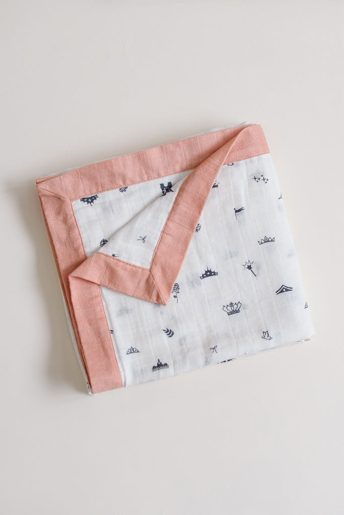 Organic Cotton 4-layer Muslin Blanket - White Crowns | Ideal for Newborn Baby Gifts | The Elly Store Singapore