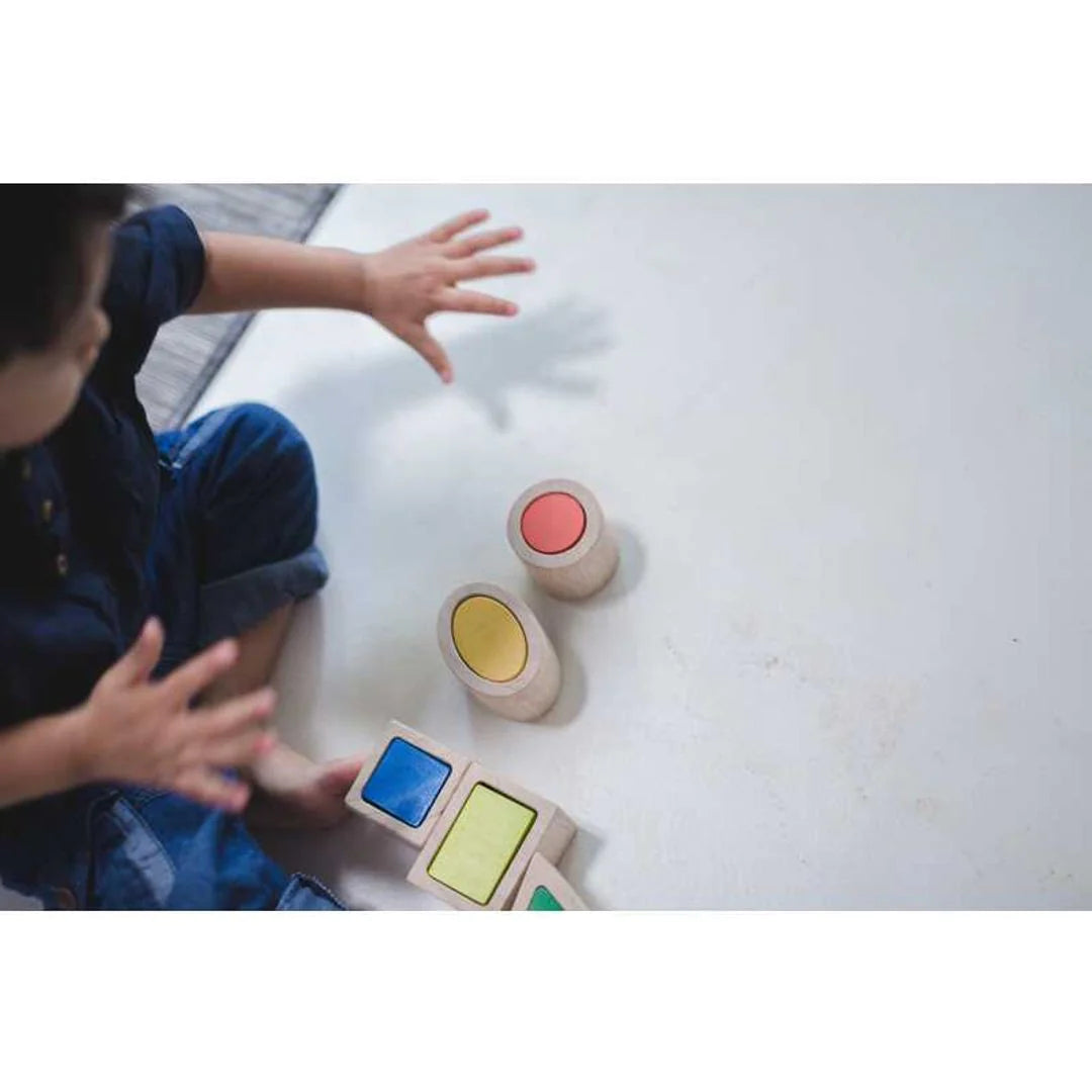 PlanToys Geo Matching Blocks being played with by child