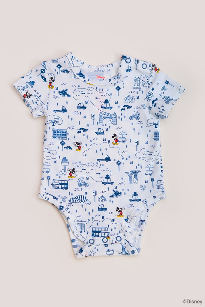 Short-Sleeve Onesie - Blue Road Trip Mickey | Disney x elly Mickey Go Local | The Elly Store Singapore