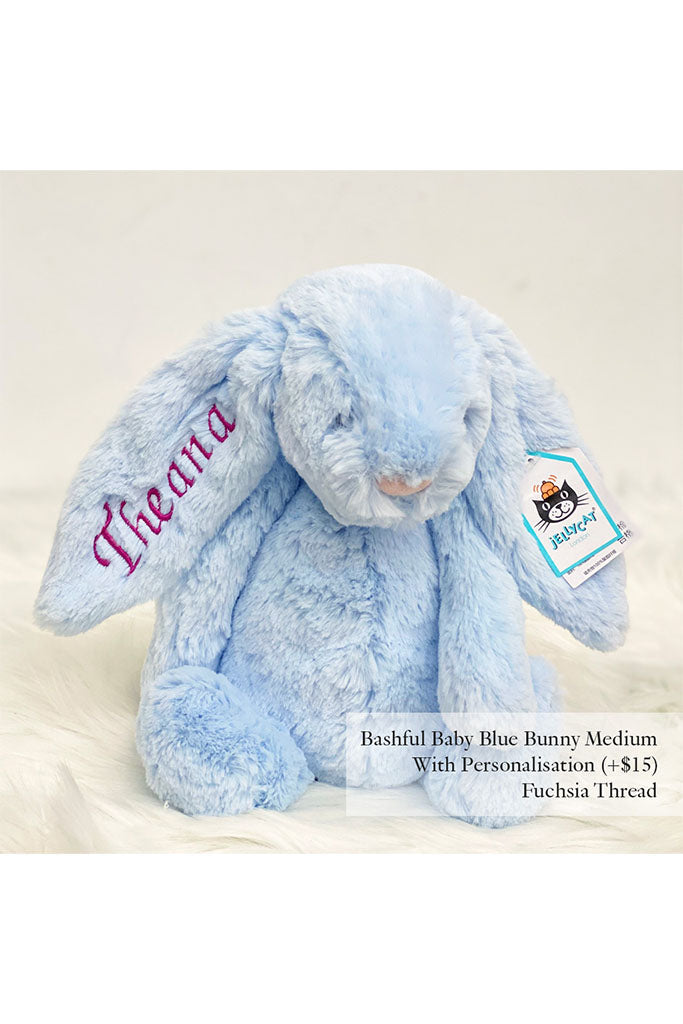 Jellycat Bashful Bunny Baby Blue with Fuchsia Thread