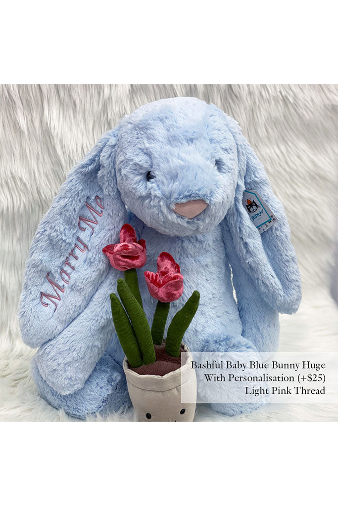 Jellycat Bashful Bunny Baby Blue Huge with Light Pink Thread