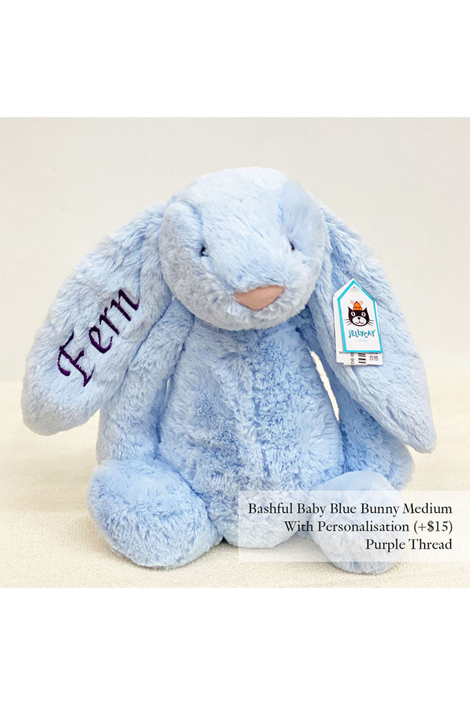 Jellycat Bashful Bunny Baby Blue with Purple Thread