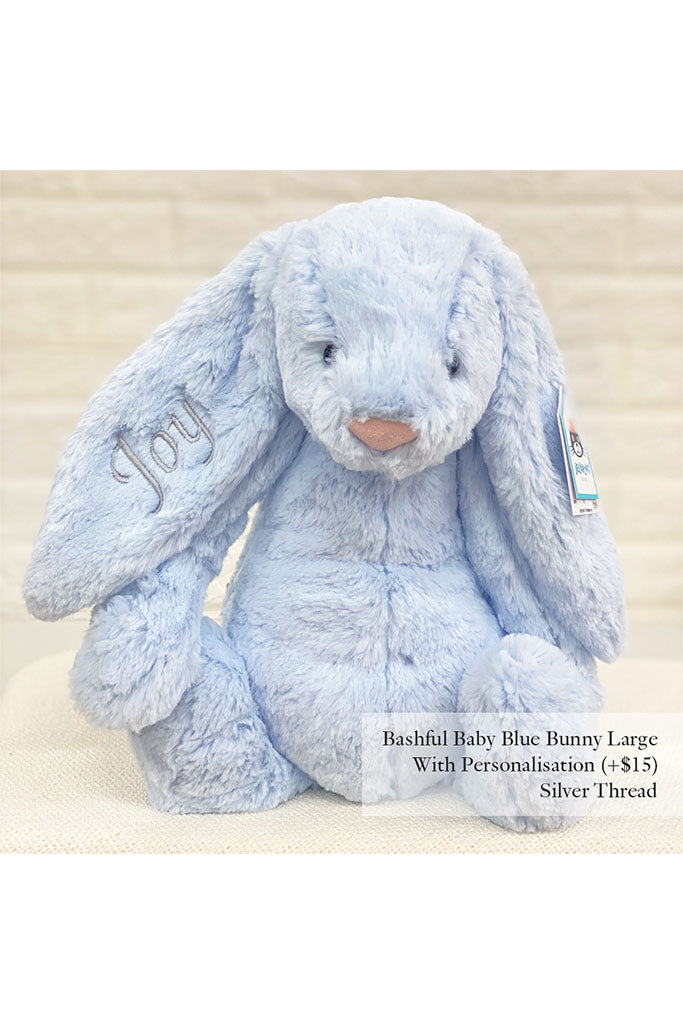 Jellycat Bashful Bunny Baby Blue with Silver Thread