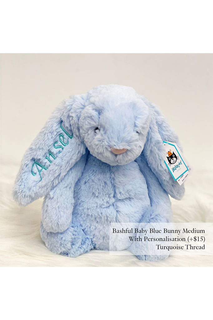 Jellycat Bashful Bunny Baby Blue with Turquoise Thread The Elly Store