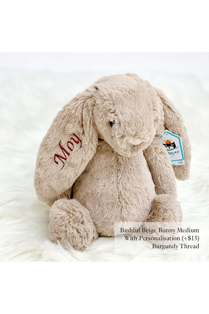 Jellycat Bashful Bunny in Beige with Burgundy Thread | Buy Jellycat Singapore Kids Baby Soft Toys at The Elly Store