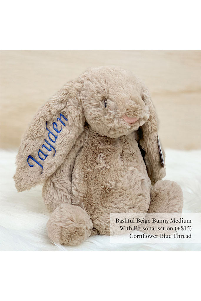 Jellycat Bashful Bunny in Beige with Cornflower Blue Thread | Buy Jellycat Singapore Kids Baby Soft Toys at The Elly Store