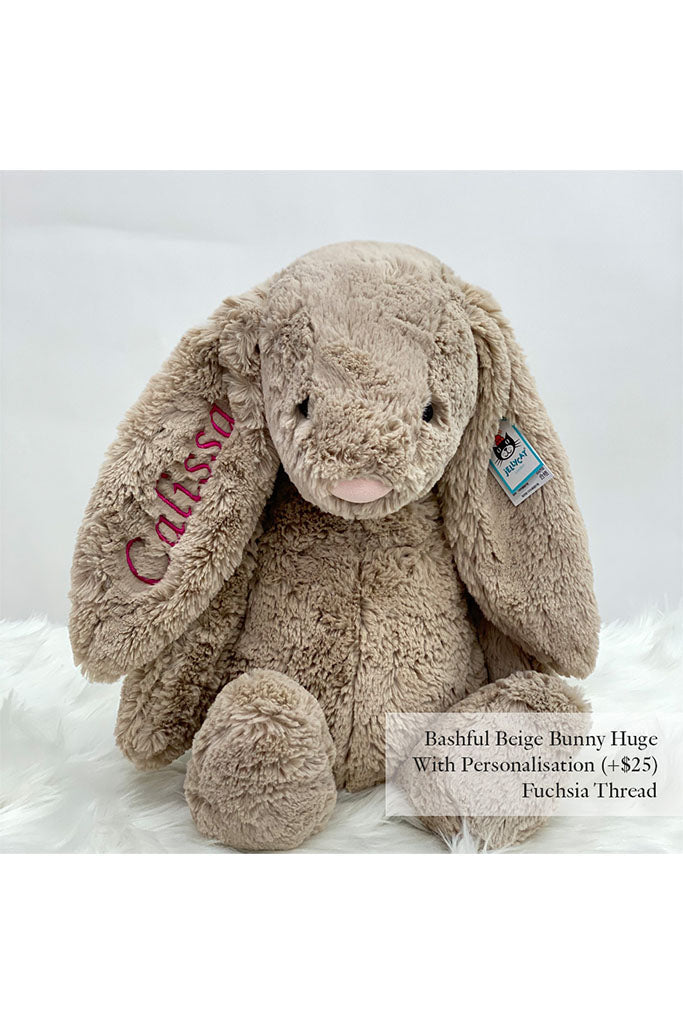 Jellycat Bashful Bunny in Beige Huge with Fuchsia Thread | Buy Jellycat Singapore Kids Baby Soft Toys at The Elly Store