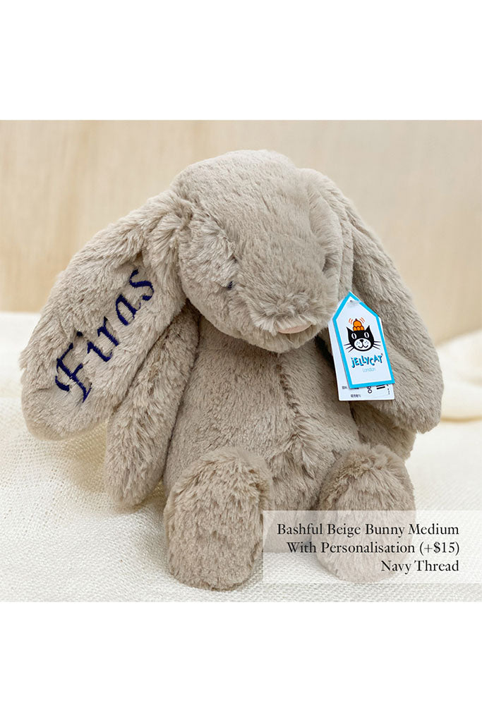 Jellycat Bashful Bunny in Beige Medium with Navy Thread | Buy Jellycat Singapore Kids Baby Soft Toys at The Elly Store