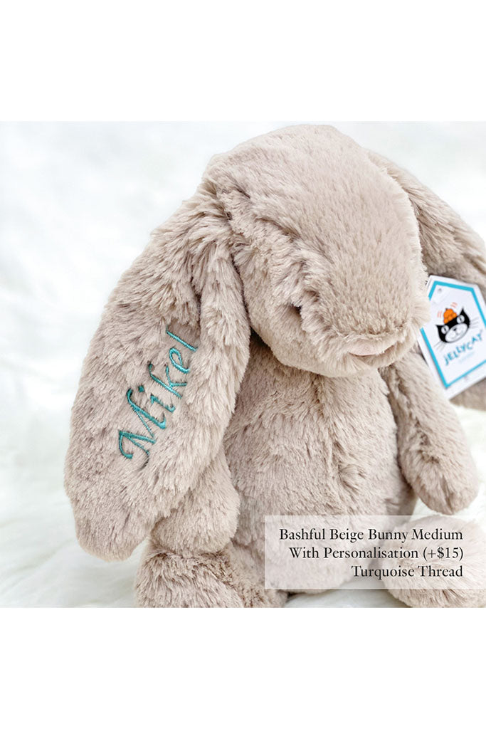 Jellycat Bashful Bunny in Beige with Turquoise Thread | Buy Jellycat Singapore Kids Baby Soft Toys at The Elly Store