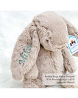 Jellycat Bashful Bunny in Beige with Turquoise Thread | Buy Jellycat Singapore Kids Baby Soft Toys at The Elly Store