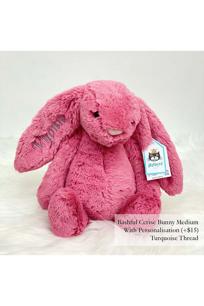 Jellycat Bashful Cerise Bunny with Turquoise Thread | The Elly Store
