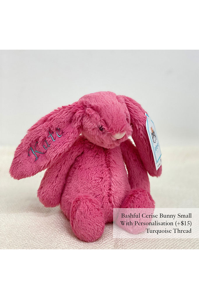 Jellycat Bashful Cerise Bunny with Turquoise Thread | The Elly Store