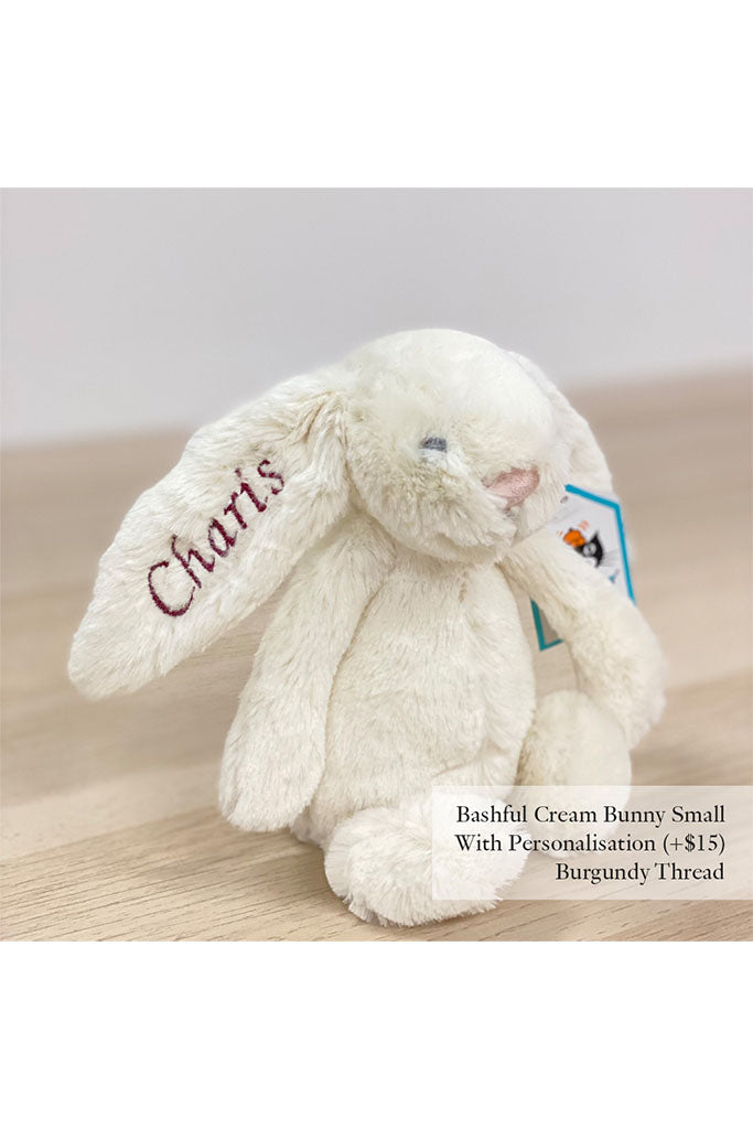 Jellycat Bashful Bunny Cream Small with Burgundy Thread | The Elly Store