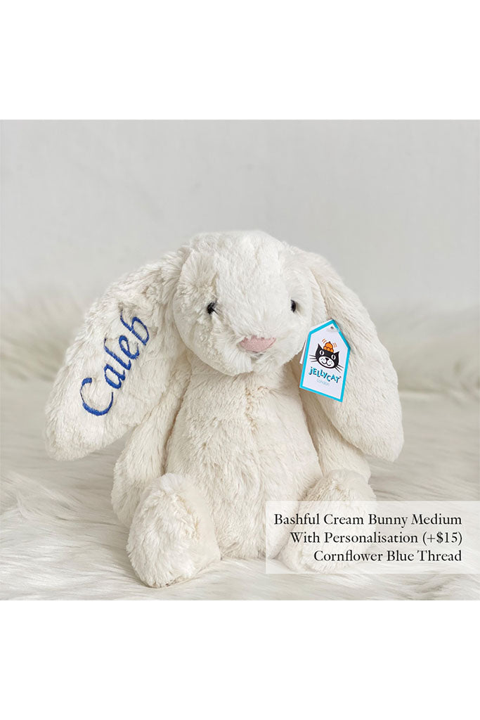 Jellycat Bashful Bunny Cream with Cornflower Blue Thread | The Elly Store